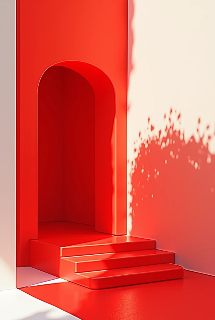 Very simple and minimalist image  ,  mysterious but festive and graphic in very contrasting red and white shades 