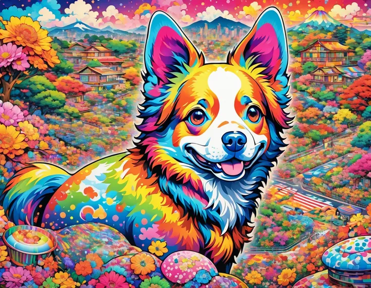 色の背景にdogの頭のクローズアップ、 Lisa Frank Jigsaw Puzzle 、 instagram、 psychedelic art 、非常に複雑で colorful 、dog、 very detailedで催眠的、Psychedelic LSD 、火のdog、半分のdog、2D 全身dog、dogの頭、 colorful !!  very detailed、 Colourful and Rich in Details 、insanely complex、 very detailed、8k)