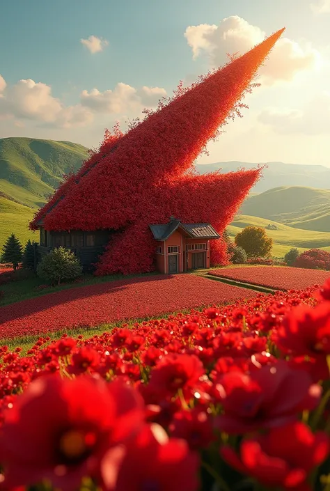 Red flowers on a farm shaped like Theflash