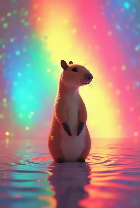 Capybara slim drawing 4k rainbow background