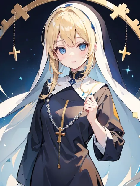  girl　Nuns　Blonde　Blue Eyes　whole body　Rosary　smile