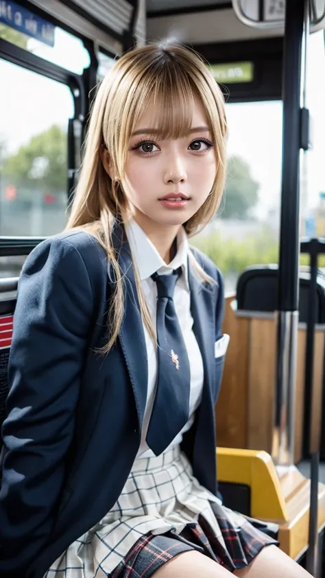 ((masterpiece,  top quality,  high definition ,  Ultra High Definition)),  Japanese High School Girls,( realistic :1.4)、 Amazing Face 、 sharp mouth、 close your mouth、Glossy Lips 、 long hair on background,(Beautiful blonde:1.5)、 high school uniform ,(Black ...