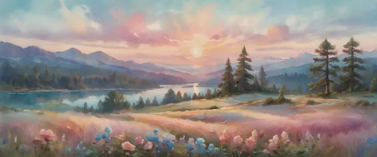 A detailed, dreamy, and bohemian watercolor painting featuring a pastel color palette with blue and pink gradient hues, award-winning watercolor technique, vintage aesthetic, and dynamic splashes throughout the composition, (best quality,4k,8k,highres,mast...