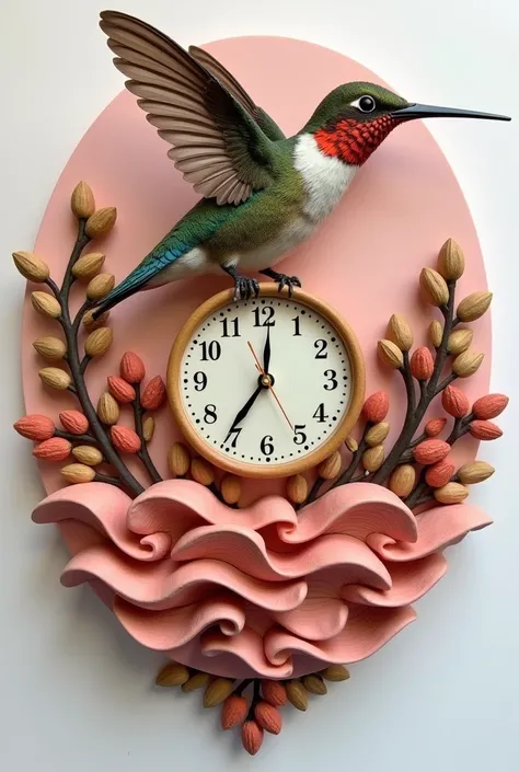 Hummingbird and nuts clock made of pink waves 