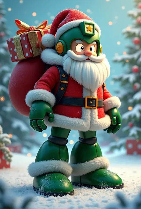 green megaman and santa claus