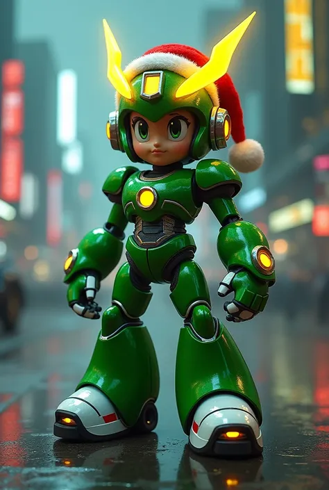 green megaman with white boots and gloves and yellow santa claus lightning shaped ears in size 1920x1920