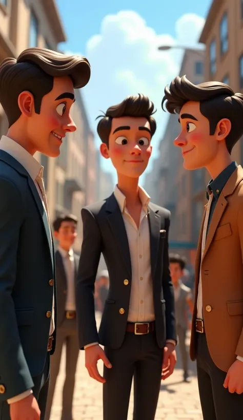 "A group of well-dressed, confident city boys challenge them mockingly. One of them sneers, You don’t even have proper shoes, and you think you can play against us?"
3d pixar style 