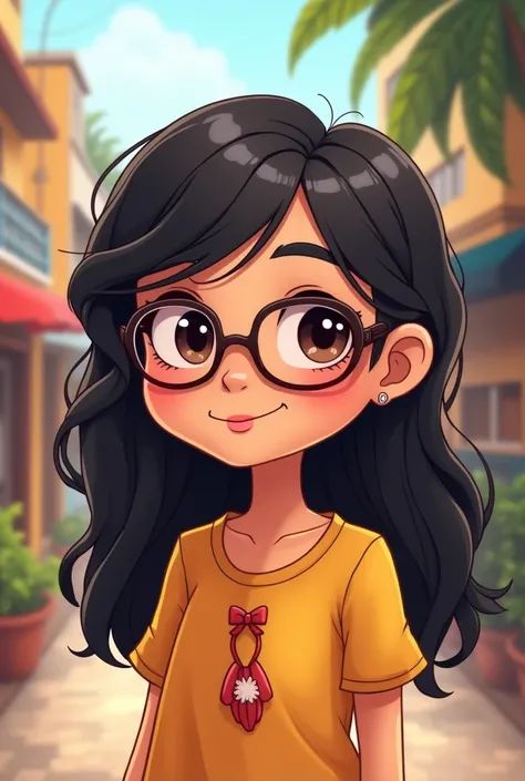 Filipino girl with glasses cartoon style 