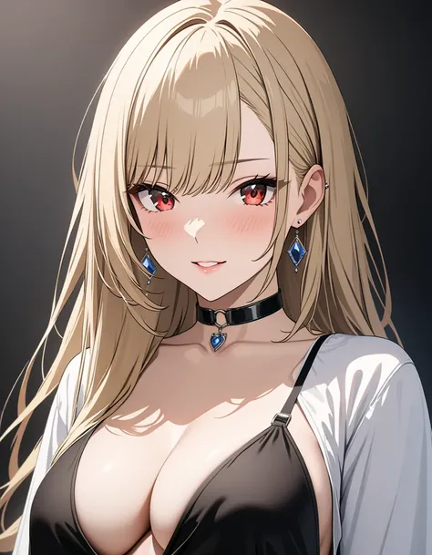 masterpiece:1.5, masterpiece, highest quality, Kitagawa Marin, 1girl, カーボーイショット, blonde hair, long hair, multicolored hair, red eyes, jewelry, earrings, piercing, black choker, UHD, retina, masterpiece, accurate, anatomically correct, textured skin, super ...