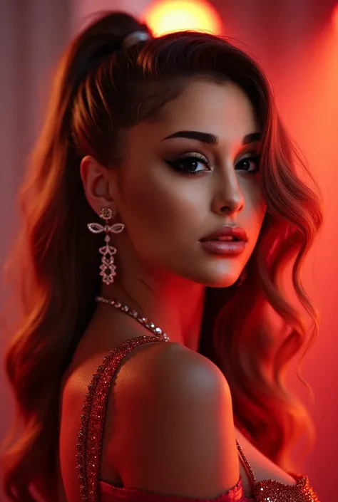 Ariana Grande singing, 1 female singer, detailed face and eyes, beautiful detailed lips, extremely detailed facial features, long eyelashes, photorealistic, high resolution, 8k, best quality, intricate details, studio lighting, dramatic lighting, cinematic...