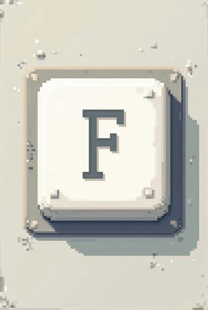 
Draw a big white computer button "F" in a pixel-style frame 