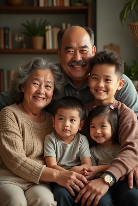 family picture
64 years old mom chubby body frame
65 years old bald dad with mustache
one older brother age 45 years old
one older brother age 41 years old
and younger sister age 32 with a bky cut hair