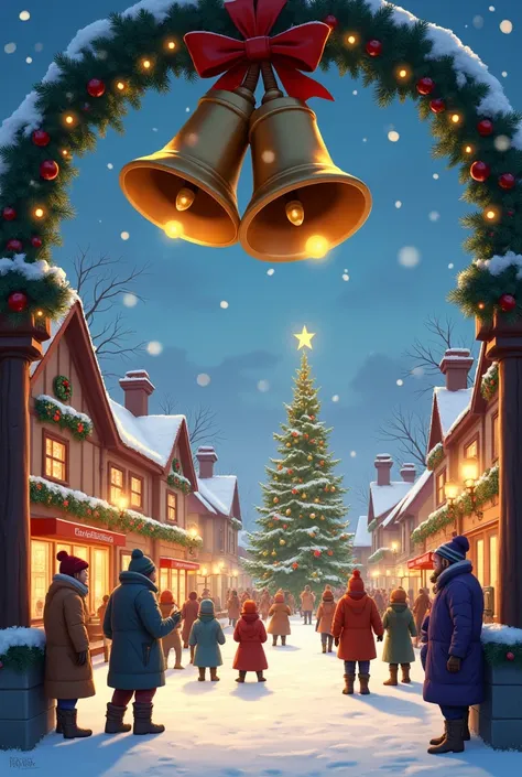 Christmas bells ringing for the arrival of Christmas in a happy little town