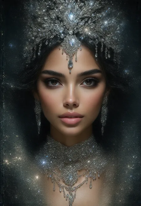 woman Gorgeous woman covered in sparkly jewels, Intricate, Scenic, Hyperdetailed, Delicate; Complex; Royo; Deep Colors; Regal; Bagshaw, Chevrier, Ferri, Kaluta, Minguez, Mucha. Cinematic, WLOP, 8K, concept, sharp focus, illustration, rutkowski, Artgerm, Gi...