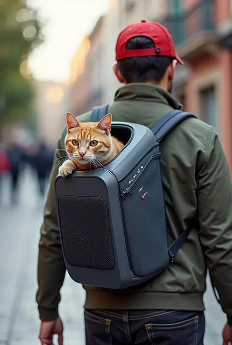 Draw a modern backpack carrier for cats including heating and ventilation and show me more than 5 different owners 