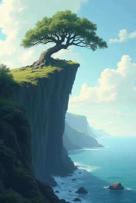 Create a landscape of a tree on a cliff, I need for a painting something easier
