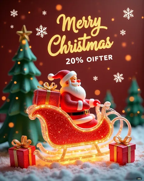 Generate a Christmas-themed e-commerce promo poster.  The background should feature warm holiday tones   ( mainly red , Green, and gold),  incorporating elements such as snowflakes , Christmas tree, and gift boxes.  highlight text ，For example "Limited-tim...