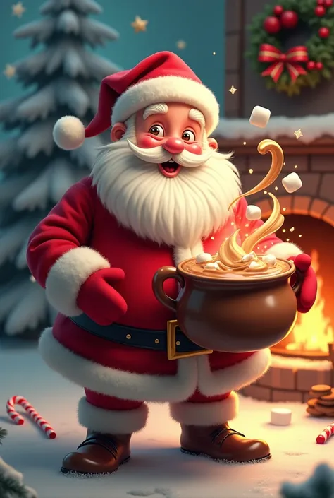 SANTA CLAUS WITH HIS POT OF ANIMATED MILK CHOCOLATE