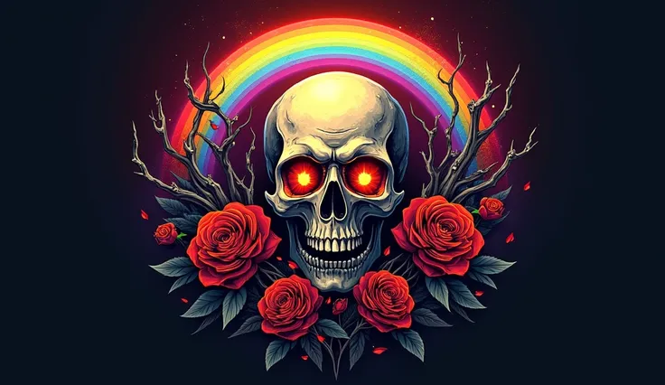 ROCK BAND LOGO. THE BAND NAME IS "GURSORONZON" Skull, fire, red roses, and a rainbow.