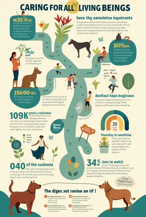 create infographic that highlight the importance of caring for all living beings. and the interconnectedness of life. Collect relevant statistics, facts and data that support your message. This can include information on the benefits of environmental conse...