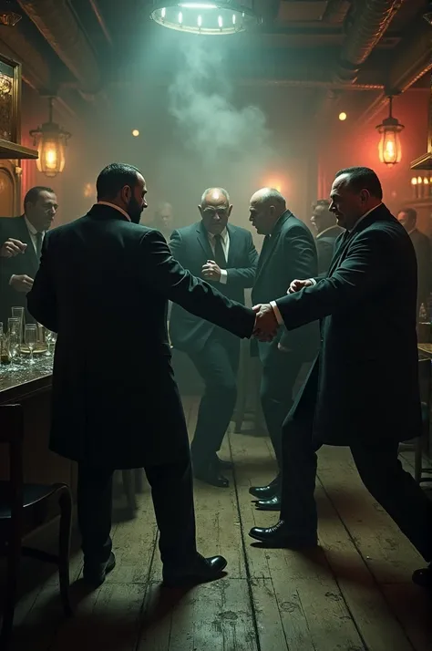 A gang of gangsters are fighting in a bar 