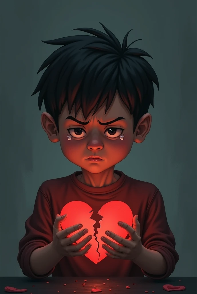 A boy carry break heart and crying 