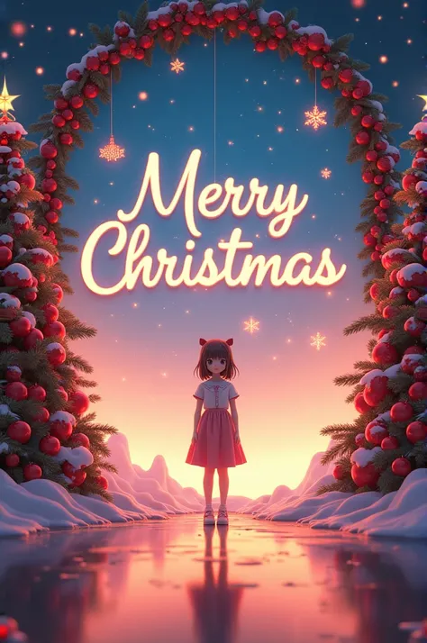 Christmas style, background bord display name Vihuu, and background display merry Christmas, realistic,4k,HD,anime girl stand floor