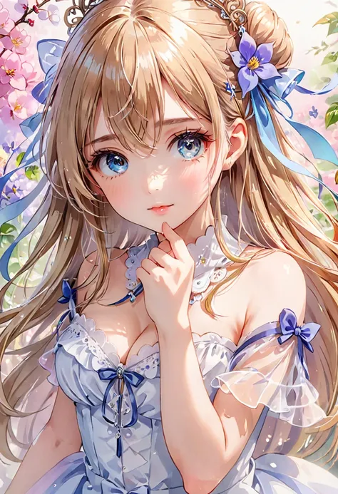 Official art using high-quality hand-drawn watercolor sketch techniques. (best quality,4k,8k,highres,masterpiece:1.2),ultra-detailed,beautiful detailed eyes,A girl with beautiful eyes, everyone, beautiful anime girl, cute anime girl, smooth anime art, anim...