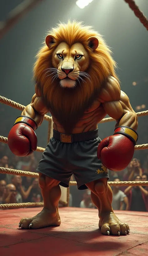 Lion boxer stand in boxing ring