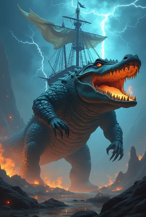 Ship and crocodile best Fusion pic dangerous face. 
Her background electric light 