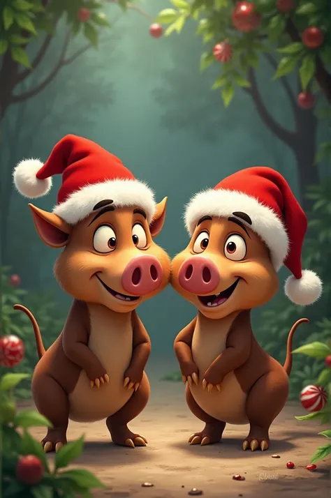 Pumbas with their Christmas cap 