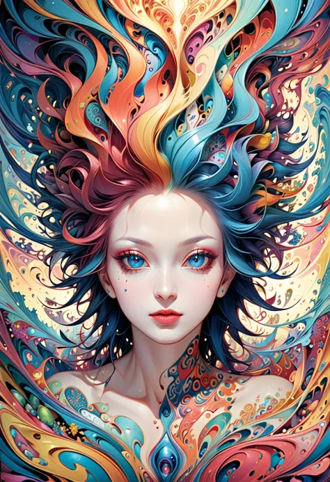 realistic anime art style、((( James Jean Style ：1.5)))，Rock singer rabbit who jumped out of the picture book world、Asymmetric、 colorful spotlights 、 the mental world of a mentally ill person 、 abstract painting、Depict the inner world ，Spatial Sense，blank、(...