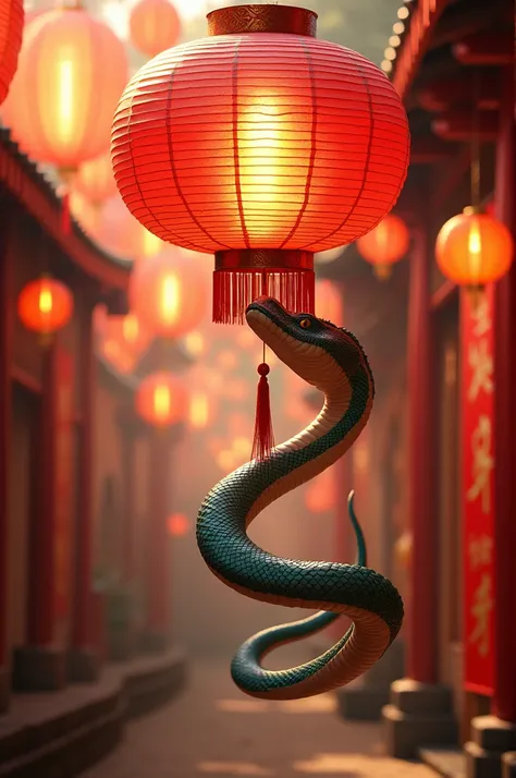 snake come out from lantern in happy new year atmosphere