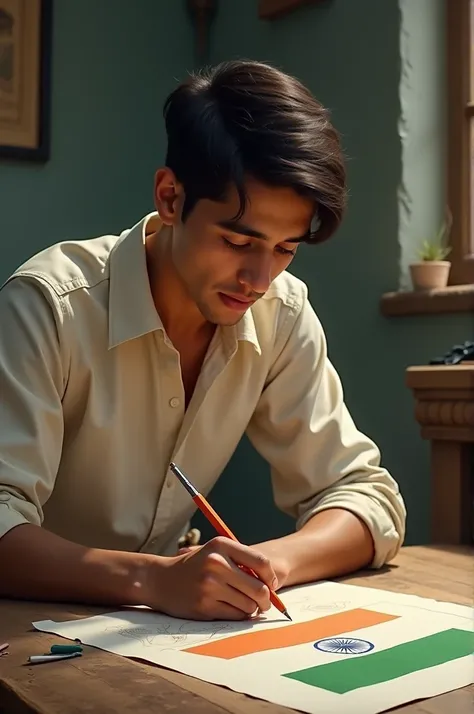 A man with age like 24, drawing the first Indian flag 