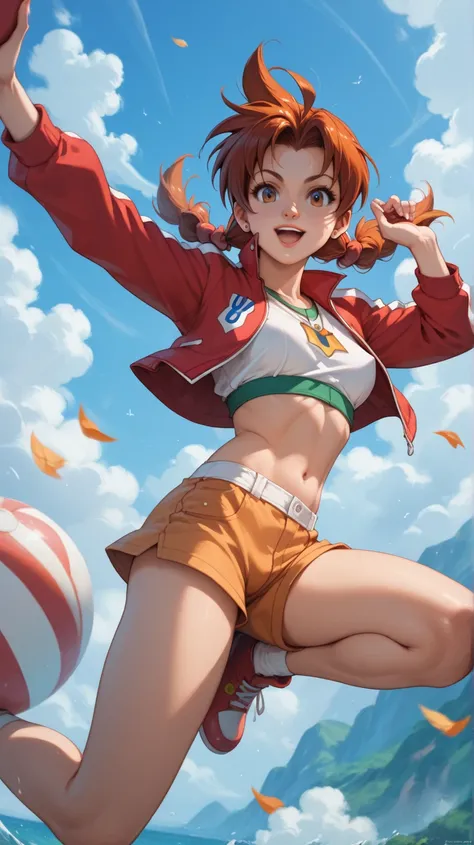 Delia Ketchum are her classic clothing, with her tits in the air 