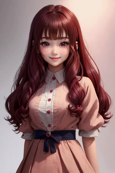 ( top quality、 Max Image、 Masterpiece:1.3)、 beautiful girl、、cute、Adorable smile、 detailed eyes、Beautiful Hair、 detailed face 、 Shiny and Clean Skin 、（Idol:1.4)、Biz Sana 		（ semi-long loose and fluffy perm:1.3）、（ burgundy hair:1.3)	,Older sister　retrospecti...