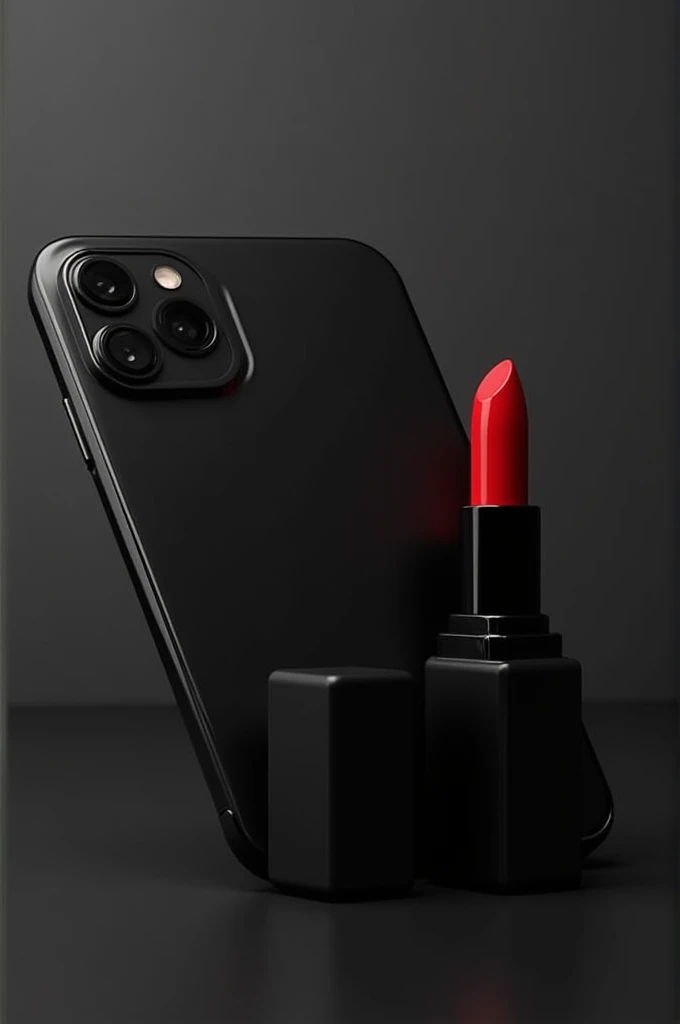 a black phone case that behind it has a red lipstick on the square black thing