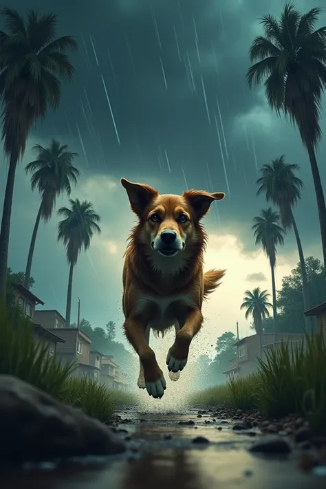 The Storm Warning
"A dark and stormy sky above a village as a fierce storm approaches. Max, the brave dog, is running through heavy rain and strong winds. His fur is wet, and his expression is focused as he races through the storm to warn Alis family. The ...