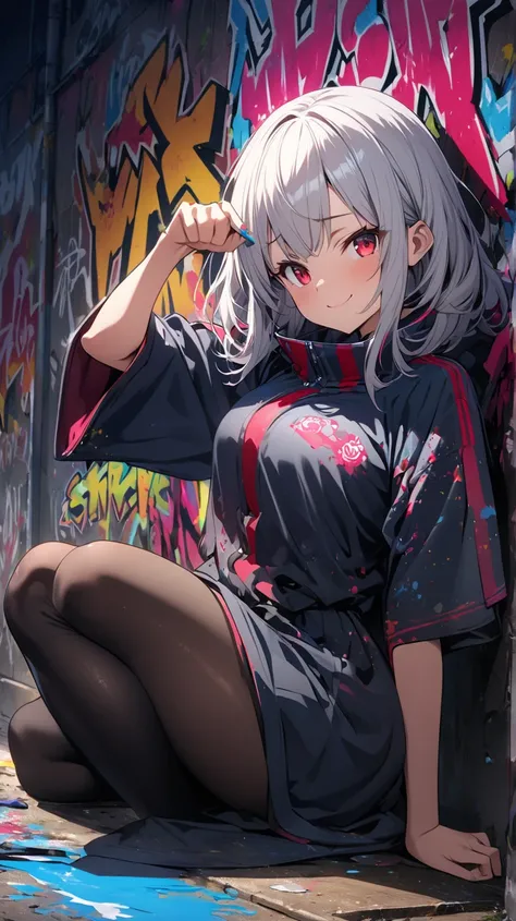 ( top quality),   Masterpiece ,  Extremely Detailed CG Uniform 8K Illustration , High collar, extremely High collar saturation, すべてのcolorが深まりました, paint,  graffiti art, Central composition, Extremely detailed lighting, cartoon illustration graffiti wall , w...