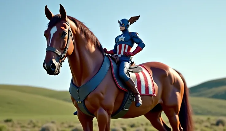 A horse wearing an a captain America suit 