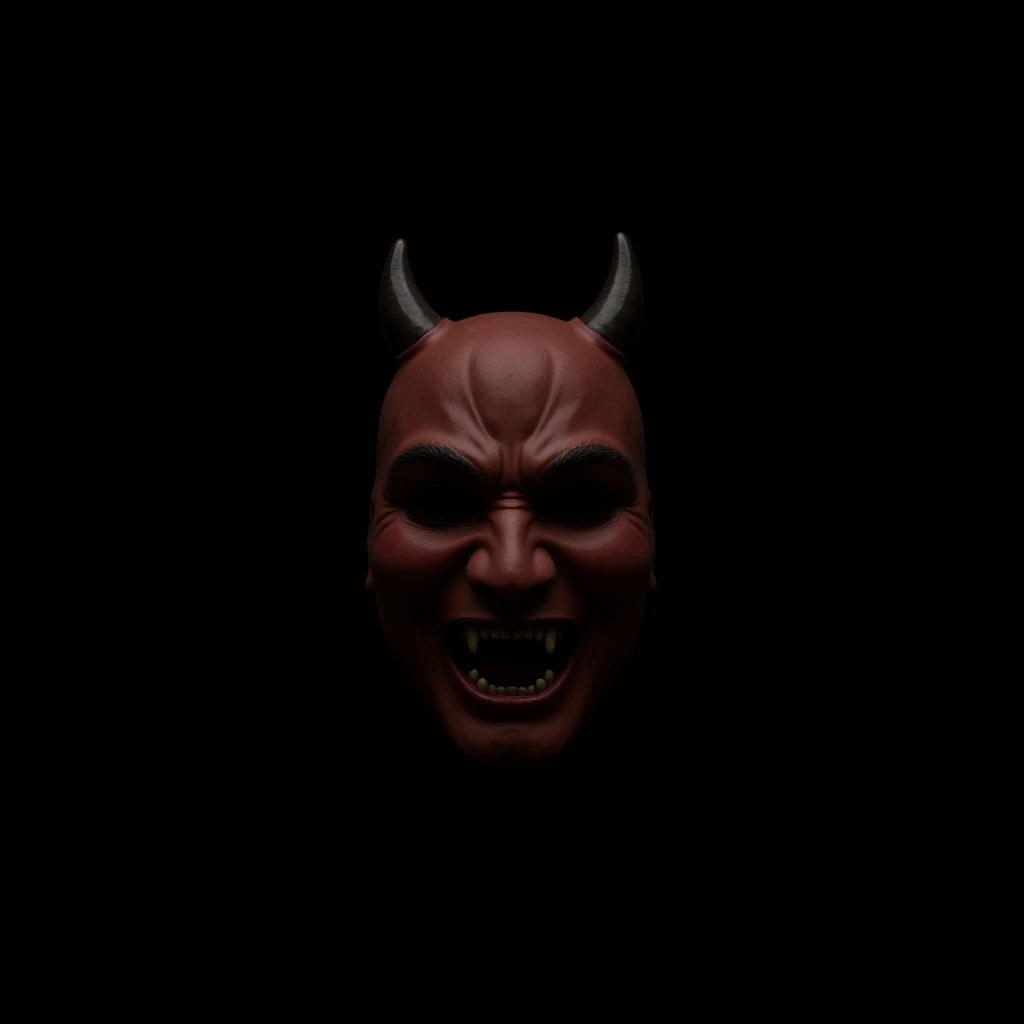 Traditional Hannya Mask Japanese , black plain simple background , mysterious lighting 