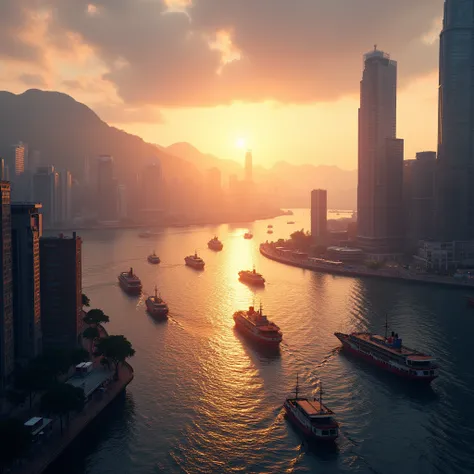 Victoria Harbour, Hong Kong，dusk