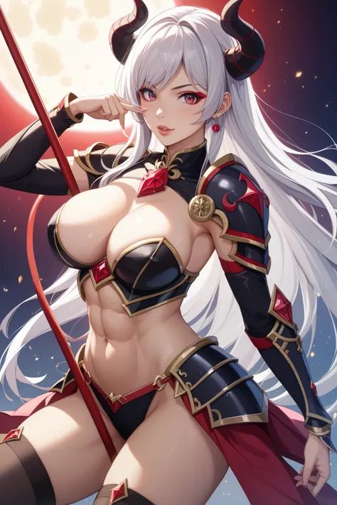 8k,(Female ghost)、悪魔のmakeup、 super beauty who asserts her chest( just like the real thing )、sexy red and black chest armor,Adult Devil Woman 、 just like the whole body 、(Equipped with a long and large spear)、成熟した大きなFemale ghost。Strong jaws( just like the r...