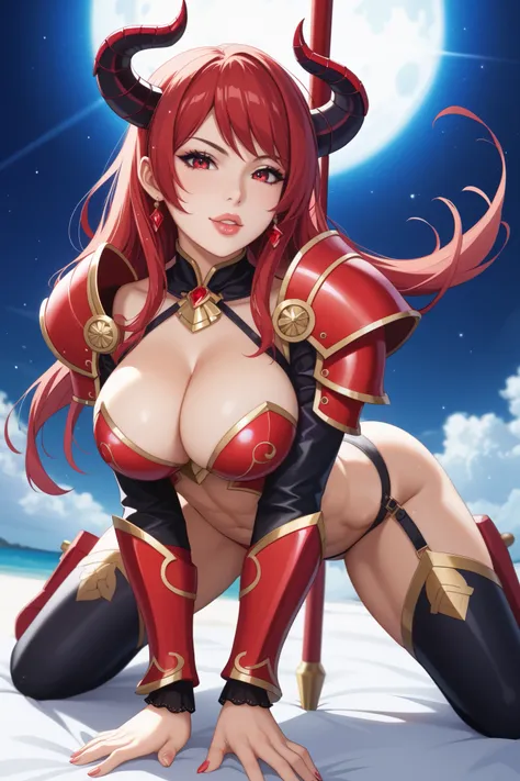 8k,(Female ghost)、悪魔のmakeup、 super beauty who asserts her chest( just like the real thing )、sexy red and black chest armor,Adult Devil Woman 、 just like the whole body 、(Equipped with a long and large spear)、成熟した大きなFemale ghost。Strong jaws( just like the r...