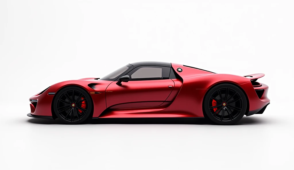 A stunning right view of the futuristic 2025 Porsche 918  in pristine shiny full Red showcasing its sleek and modern design. The athletic and luxurious appearance is accentuated by sharp lines and curves, creating a sense of elegance and speed. The 2025 Po...