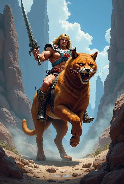 He man von masters of tje universe.  Auf battlecat 