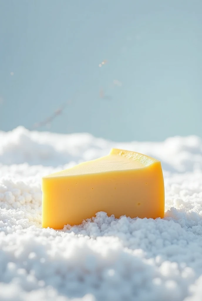 a piece of cheese in the snow realistic square image