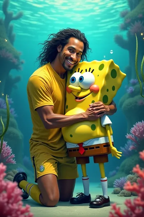 Ronaldinho Gaúcho hugging pregnant SpongeBob 