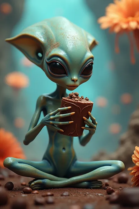 Alien eating chocolate to color 