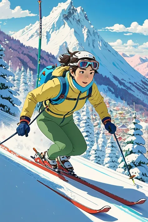 Ski Sprint, by Studio Ghibli Style, Ghibli color, Miyazaki Hayao style.
best quality, masterpiece, intricate details, ultra-detailed